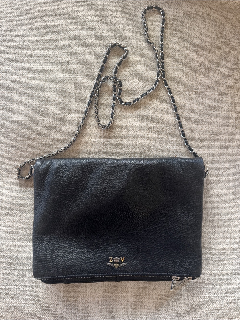 Zadig & Voltaire Black Rock Grained Leather Chain Crossbody Bag
